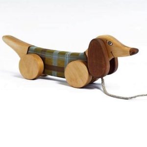 Hund blau Nachziehtier Nachziehspielzeug Holzspielzeug von FRIENDLY TOYS